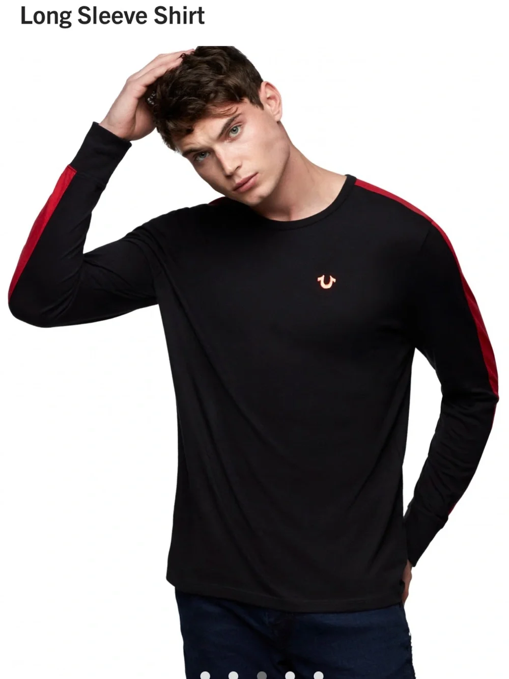 Men’s True Religion - Black Long-Sleeve Crew with Red Detail XXXL